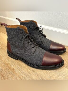 TAFT The Jack Men’s Boots Grey Oxblood Wool Leather Dress Shoes Size US 14 EU 47